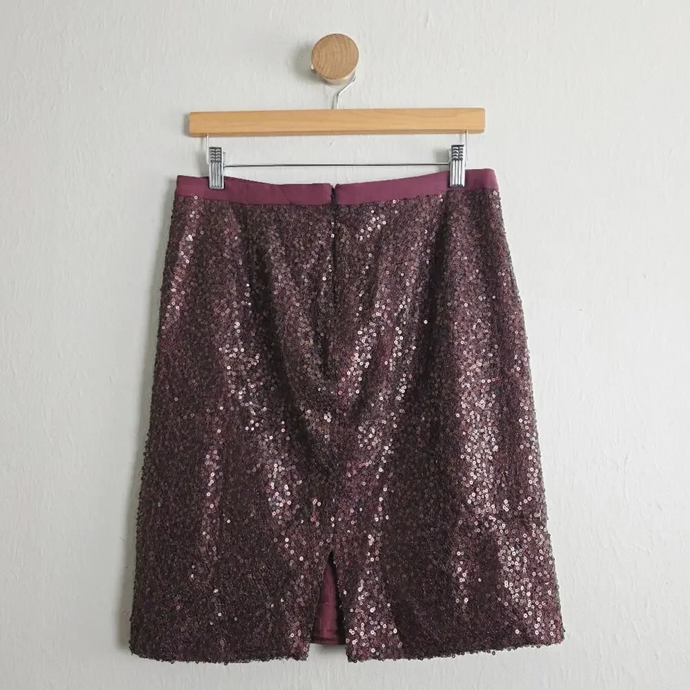J. Crew Sequin Beaded Pencil Skirt Burgundy Wine Silk Lined NWT Size 4 Holiday